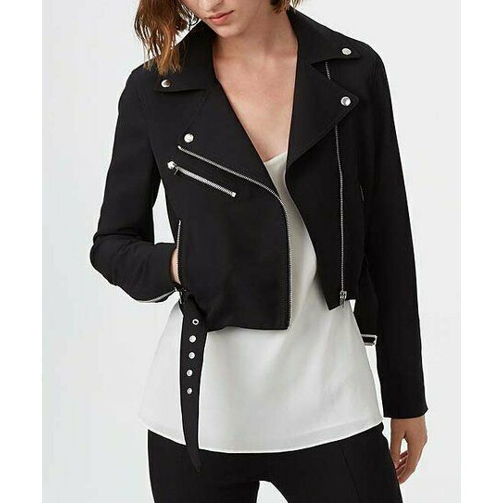 NEW Club Monaco Lacarrah Black Moto Inspired Crop Jacket $288 Women's Sz XS